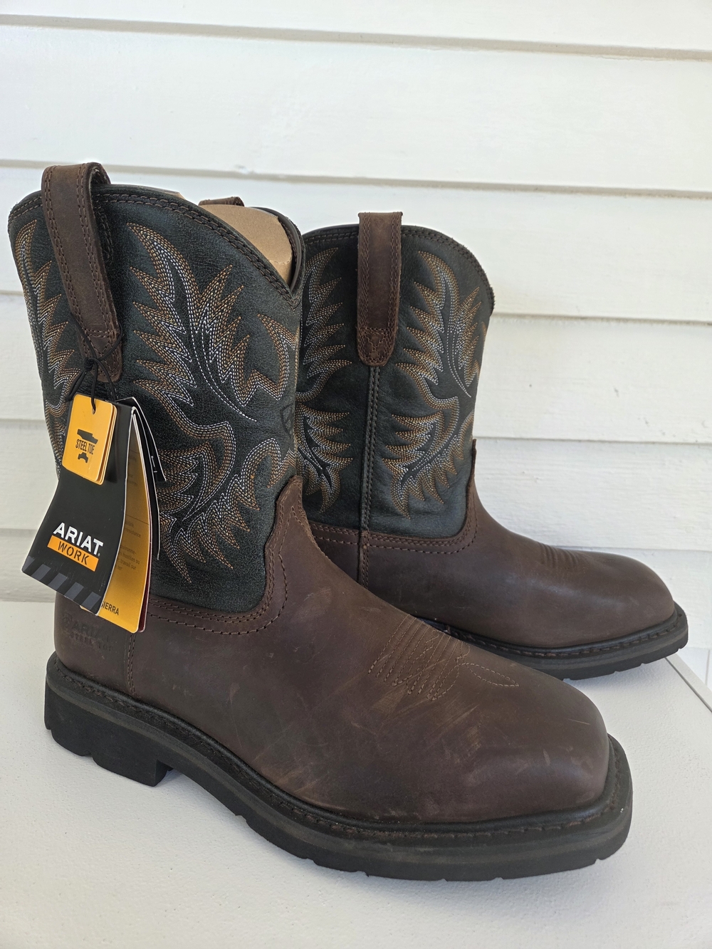 Ariat Sierra Steel Toe Mens Dark Brown Pine Green Wide Square Work Boots Size 11